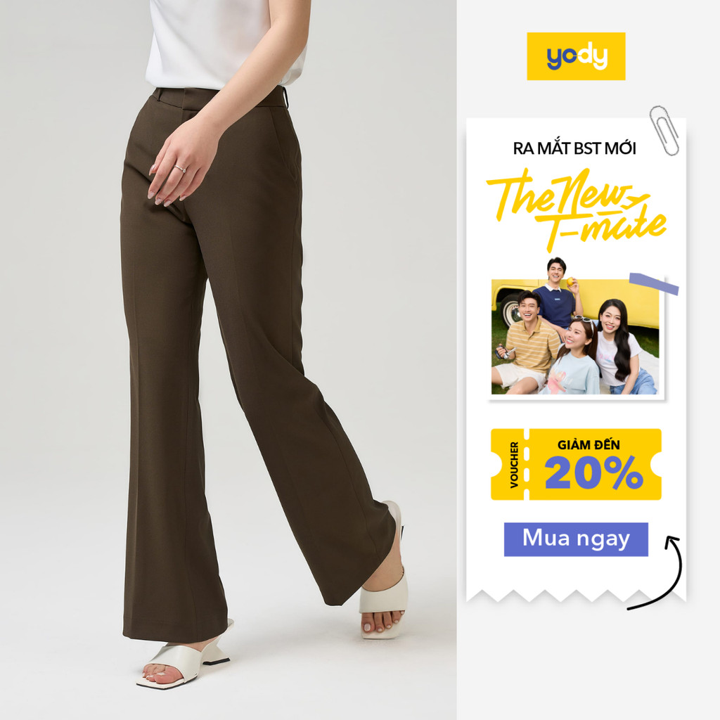 Quần YODY Quần Dài Nữ Ống Loe Dập Chữ Logo Nổi Thời trang cao cấp TRA WCTR25S057