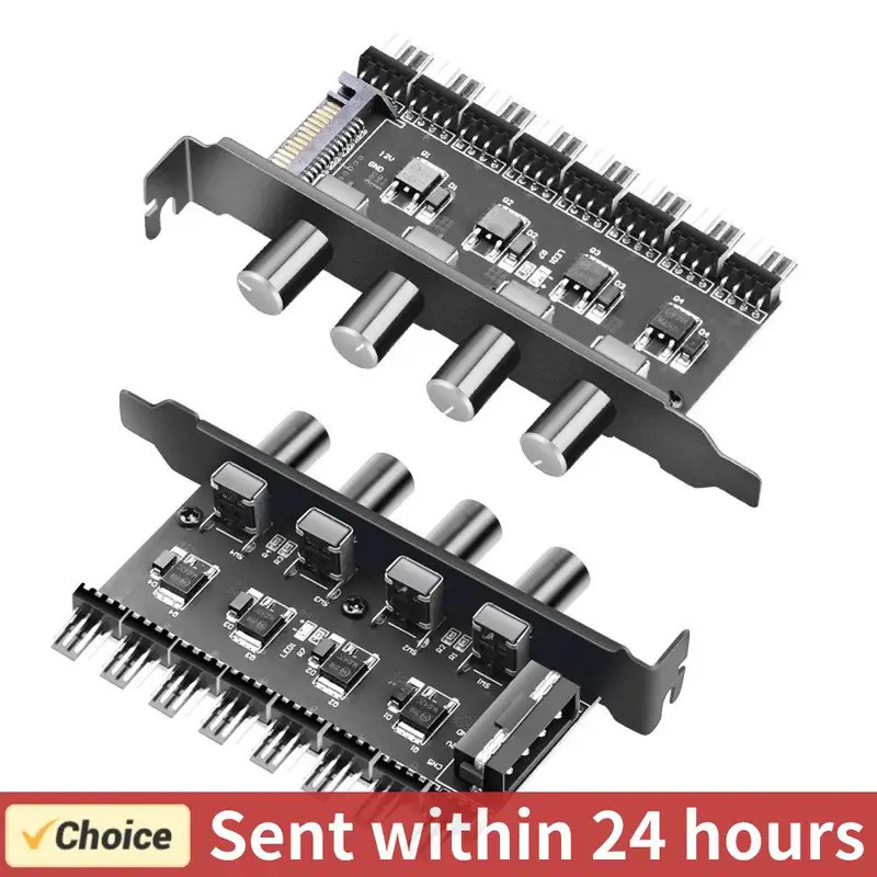 PC Khung Xe Quạt Hub SATA / 4 Pin Adapter 8 Kênh PC Quạt Hub 4 Núm Điều Khiển Tốc Độ Quạt Làm Mát Ch