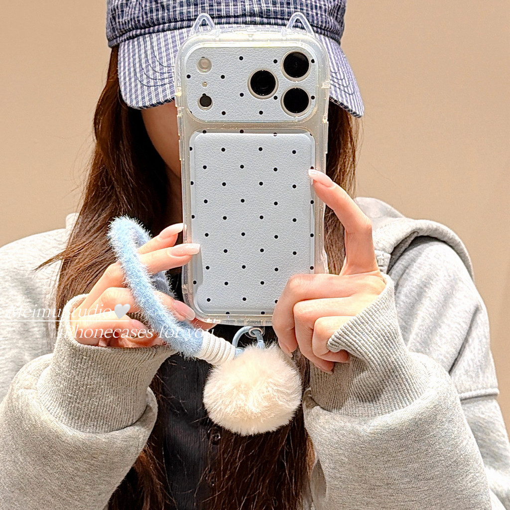 Meimu ins Đơn Giản Ba Chiều Tai Mèo Màu Chấm Bi Thích Hợp Cho iphone17promax Vỏ Điện Thoại Apple 16 