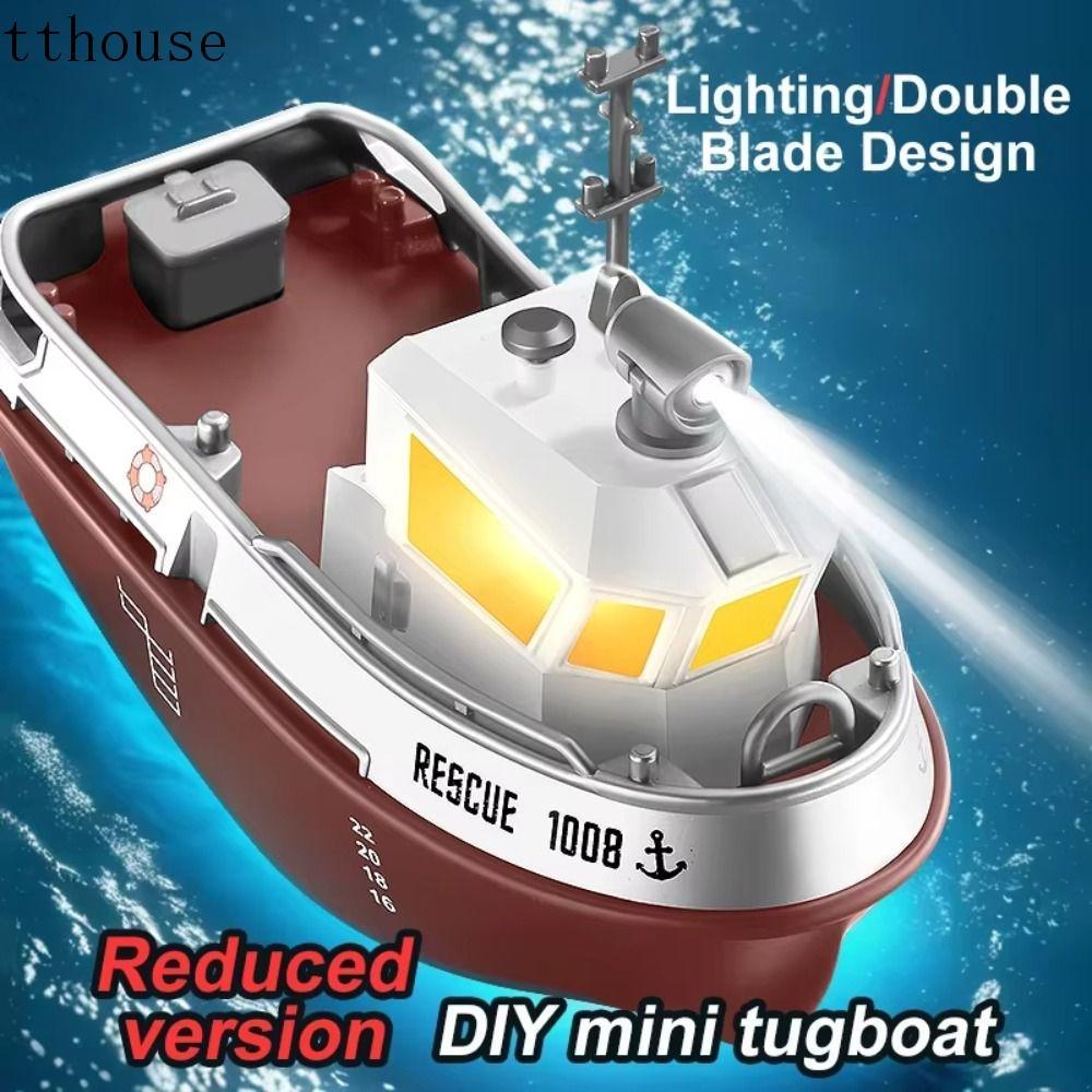 TTHOUSE RC Tugboat, Tàu điều khiển từ xa động cơ kép Watercraft, Đồ chơi mô hình đèn LED tỷ lệ 1: 32