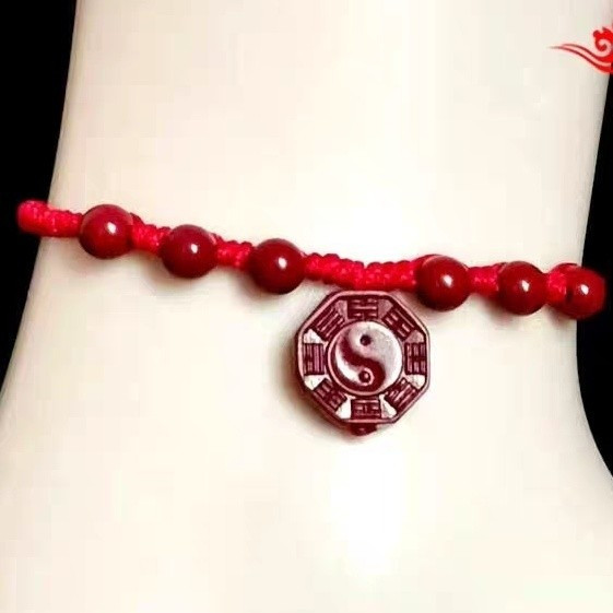 Cinnabar Tai Chi Bagua Ankle Bracelet - Braided Red Cord Cho Nam và Nữ, Mang Lại Tài Lộc và May Mắn