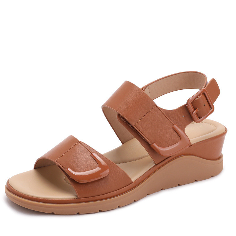 Bohemian Flat Strap Wedge Sandals Mùa hè Phong cách mới Velcro Flat Buckle Platform Sole Roman Sanda