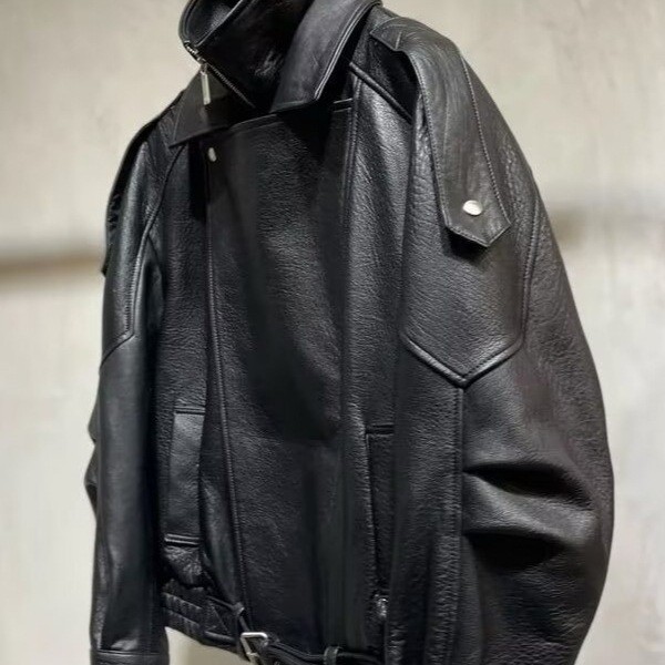 OGKX American-style heavy-duty vintage leather jacket for men, autumn season, with a cool and stylis
