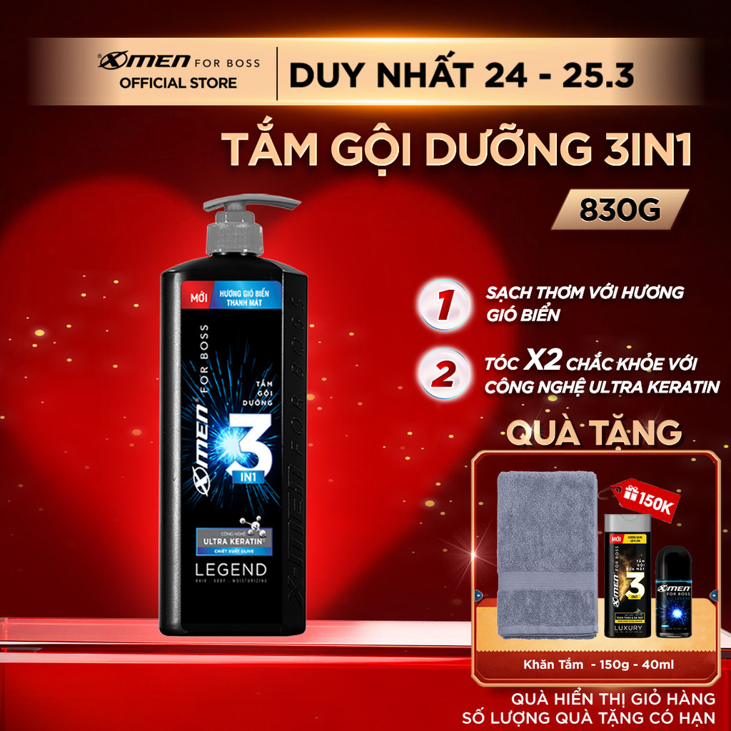 Tắm-gội-dưỡng 3in1 X-Men for Boss hương gió biển thanh mát Legend 830g