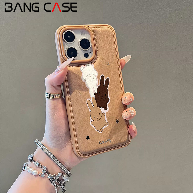 Leather Texture Phone Case for IPhone 17 16 15 14 13 12 11 Pro Max Air Xr Xs Max 7 8Plus Cute Miffy 