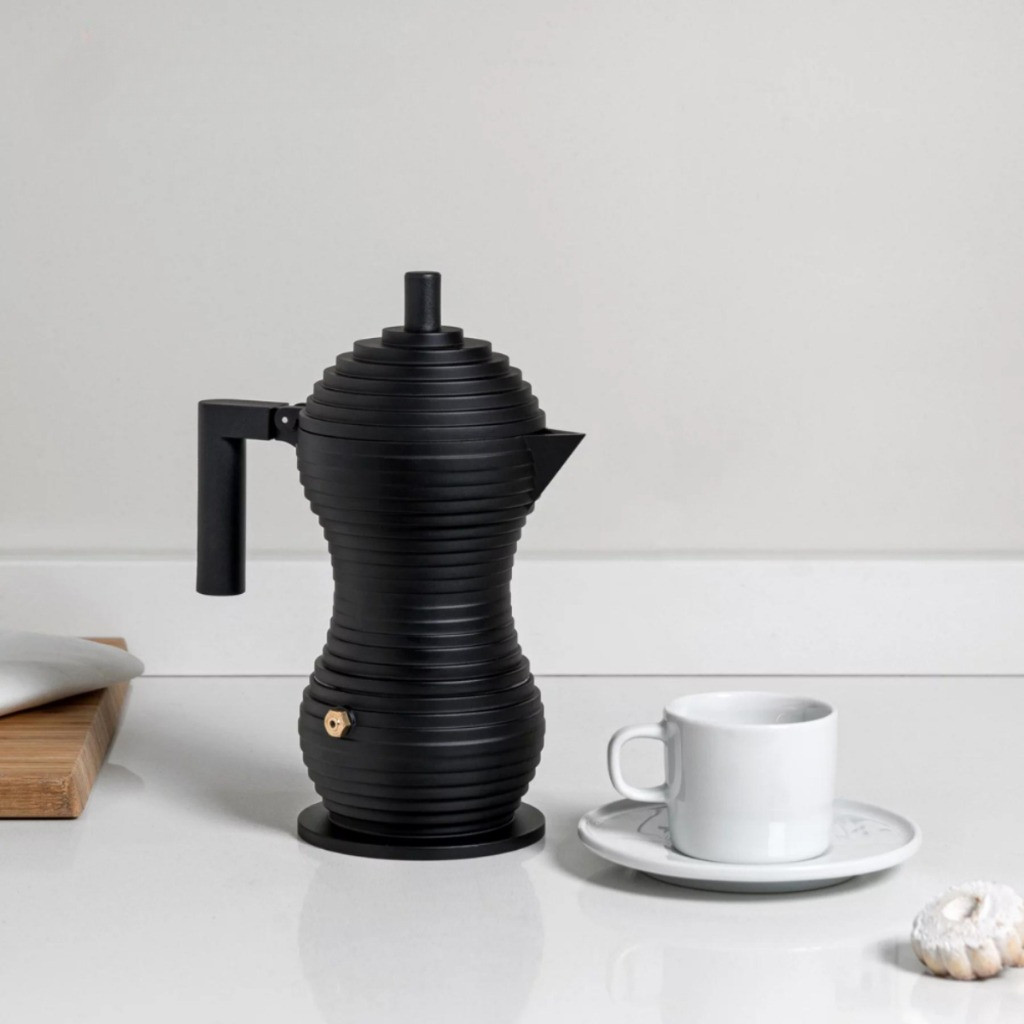 Ấm Pha Cà Phê Kiểu Ý Moka Pot Alessi Pulcina - 3 cups, 6 cups - Màu Đen