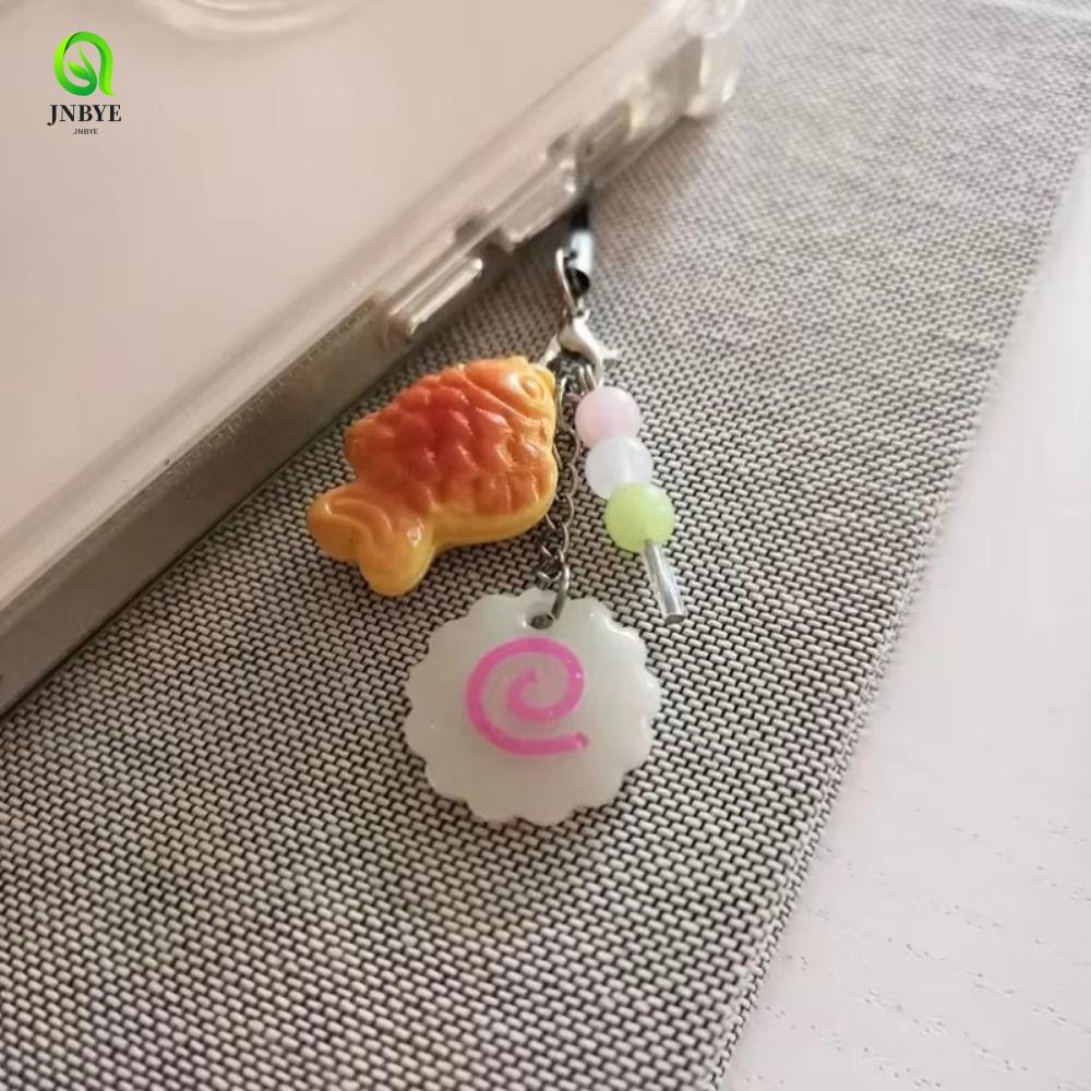 Móc Khóa Bánh Cá JNBYE, Mực Màu Hồng Cuộn Thực Phẩm Đường Phố Mặt Dây Chuyền Taiyaki, Dây Điện Thoại