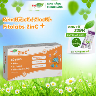 Kẽm Hữu Cơ Cho Bé Fitolabs ZinC+ Giúp Bé Ăn Ngon Hấp Thu Tốt Tăng Sức Đề Kháng Giảm Ốm Vặt, Hộp 20 Ống [Mẫu Mới]