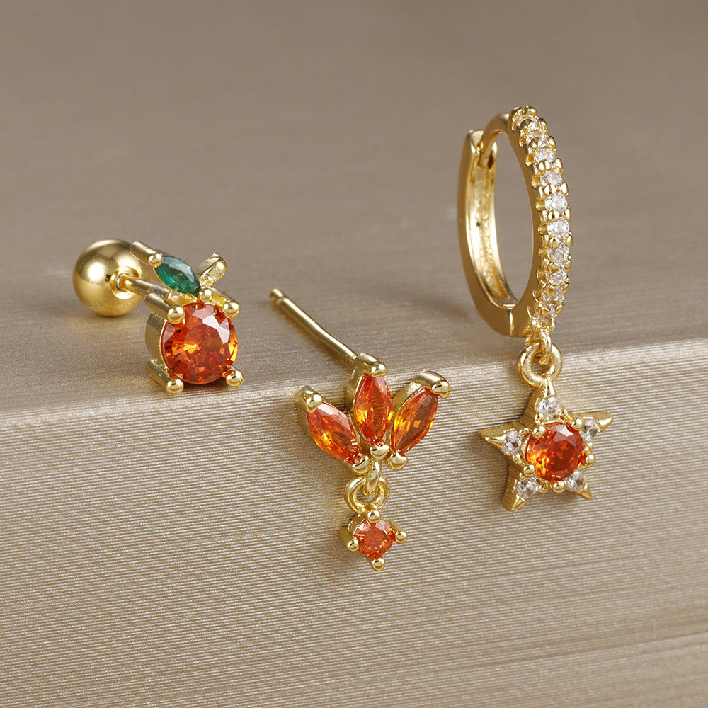 Bông Tai Trái Cây Ngôi Sao Bông Tai Zircon Cam 2024 Bông Tai Sụn Bông Tai 26.3.24