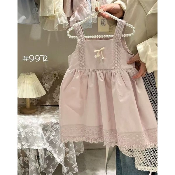 Váy 2 Dây Tím Phối Ren Nơ Nhỏ Bé Gai Từ 8-28kg _ 9972 _ MUMKIDS