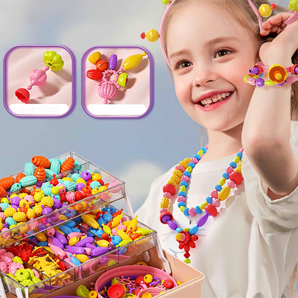 Children's DIY Handmade Ropeless Beads Necklace Bracelet Girl Beading Material Package