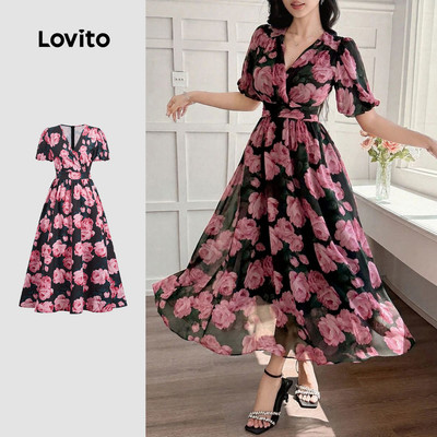 (thanh lịch) Lovito Trang phục váy xếp ly cho mùa xuân/hè dành cho phụ nữ LBL27065