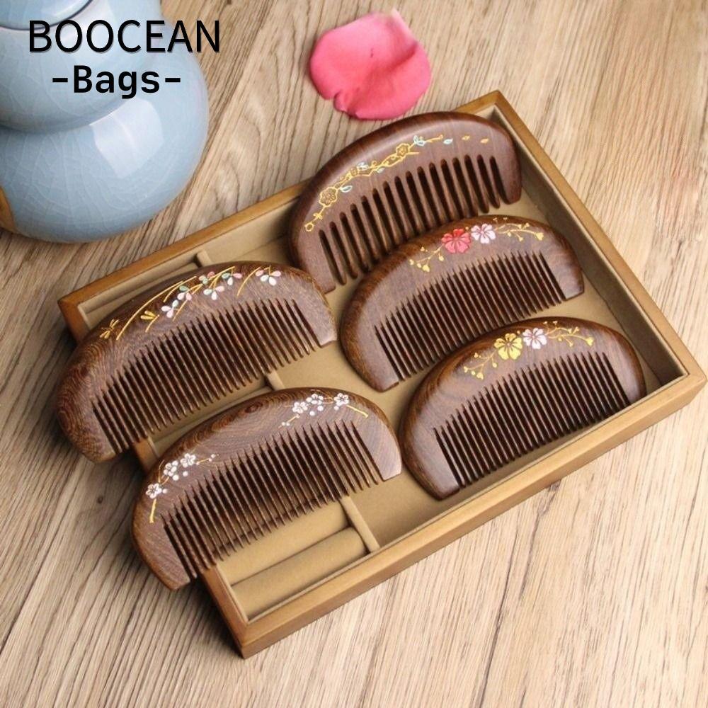 Lược chải tóc gỗ đàn hương BOOCEAN, Nhánh vàng Bàn chải tóc hoa mận hồng, Lược gỗ đàn hương vàng dày