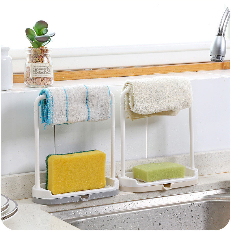 Popular~Creative No-Drill Towel Rack Desktop Drainage Storage Shelf Kitchen plastic countertop rag a