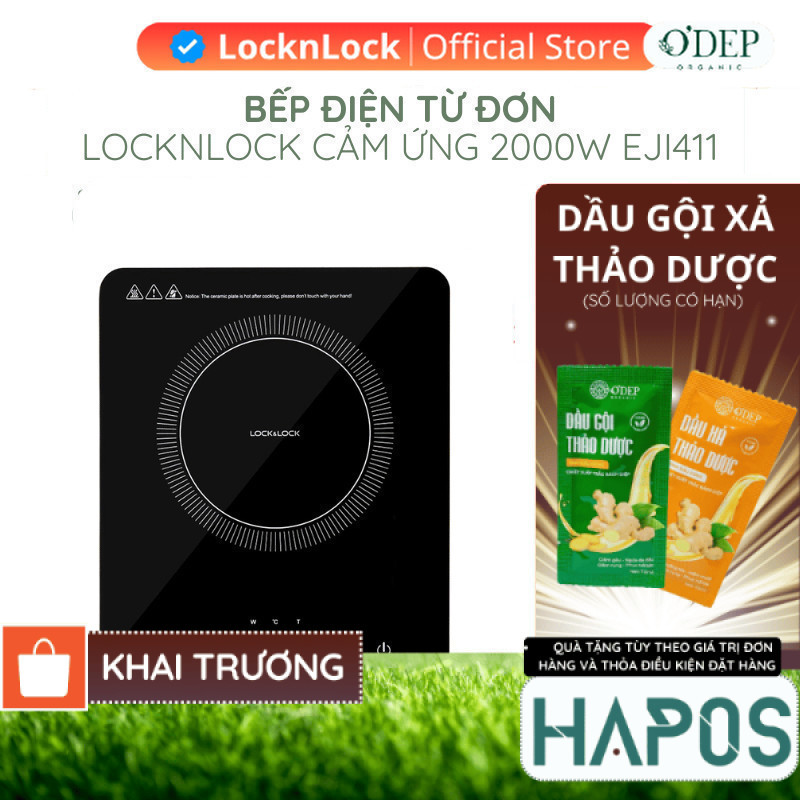 Bếp điện từ đơn LocknLock cảm ứng, 8 mức nhiệt, công suất cao 2000W nấu nhanh tiết kiệm điện EJI411 