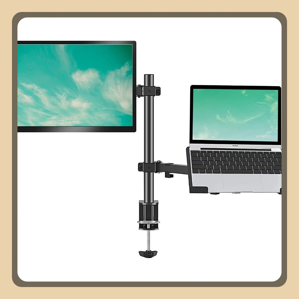 Khung/Giá Treo 2 Màn Hình 17-32 Inch Kèm Giá Đỡ Laptop  / Tải Trọng 8Kg - Tay 38 Cm . Am màn hình 2 