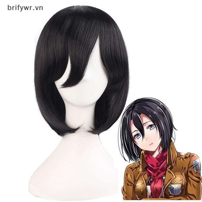 Brifywr Mikasa Aerman tóc giả ngắn bob cosplay chịu nhiệt dành cho anime