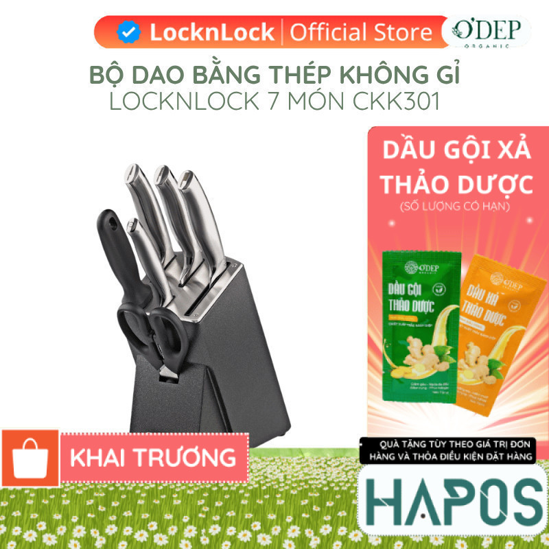 Bộ dao 7 món LocknLock bằng thép không gỉ cao cấp - Đen CKK301 - HAPOS HEL