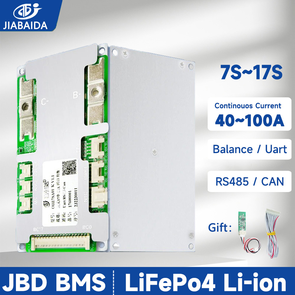 JBD BMS 7S-17S 8S 24V 10S 13S 14S 36V 16S 48V 40A-120A BMS thông minh LiFePO4 Li-ion UART RS485 BT
