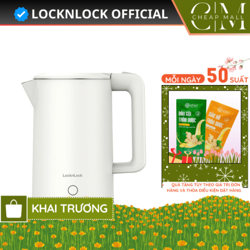 Ấm đun siêu tốc LocknLock EJK728IVY 1.7L 1850-2200W, Hàng chính hãng, Nút kéo mở nắp - CHEAP CSA