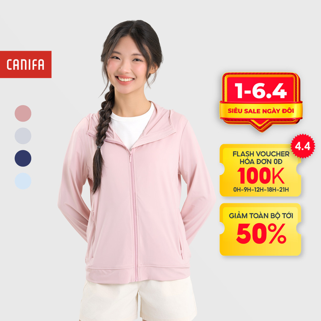 Áo chống nắng nữ 2025 CANIFA dài tay có mũ dáng vừa vải mát lạnh 6OT25S003