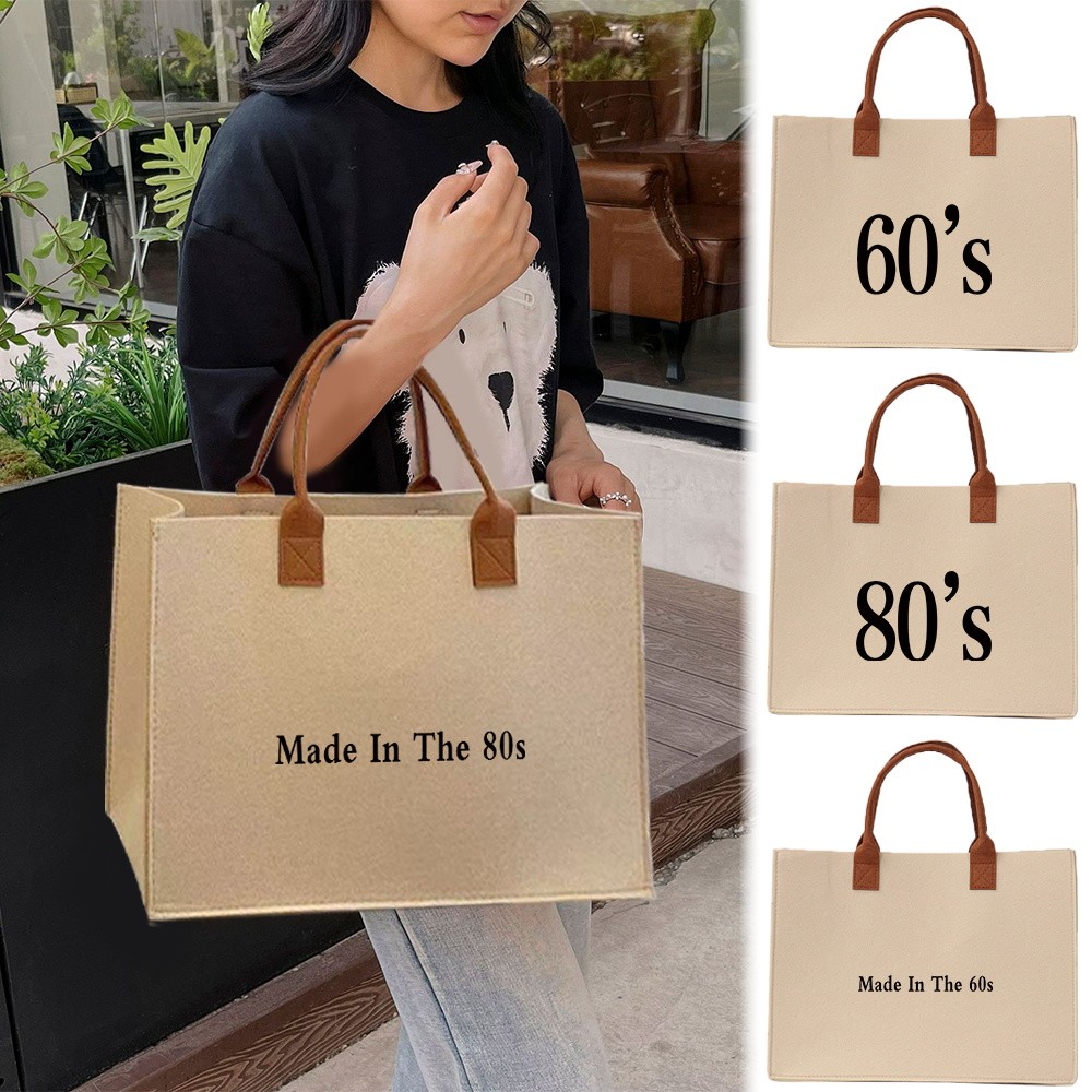 【Lowest price】 Commuter shopping bag In stock Exquisite print Thickened Felt tote bag Large felt tot