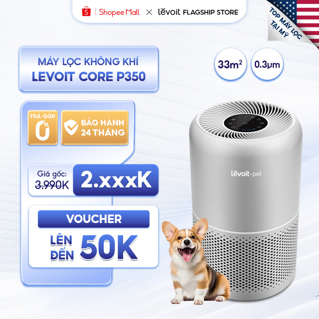 Máy Lọc Không Khí Cho Thú Cưng Levoit Core P350 33m2 cho  | Lõi HEPA 3 lớp lọc bụi mịn - Hẹn giờ - M