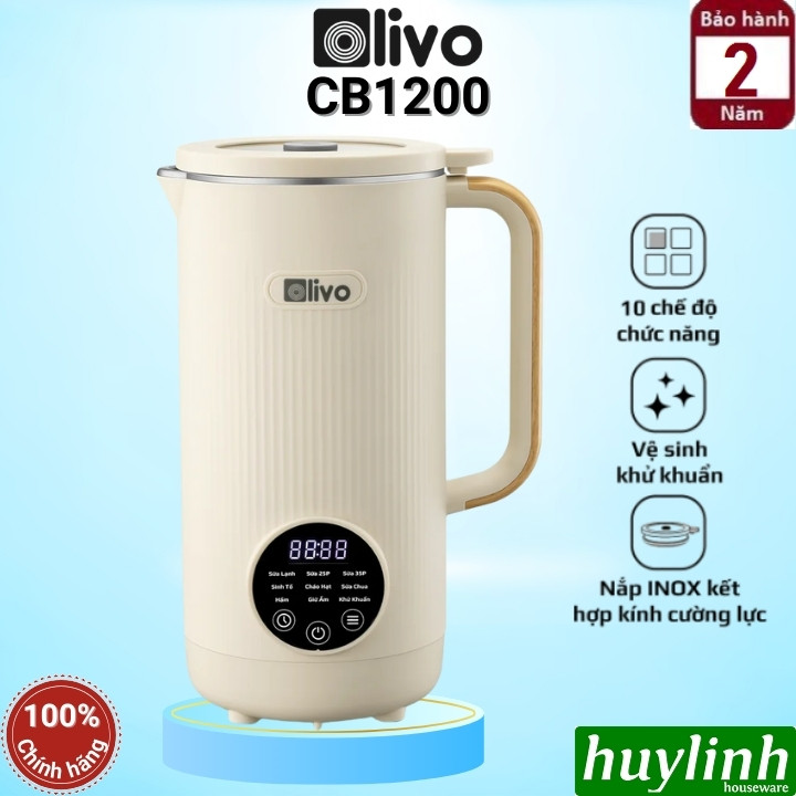 Máy xay nấu sữa hạt mini Olivo CB1200 - Dung tích 1200ml - 10 Chức năng - Nắp kính - Chống tràn