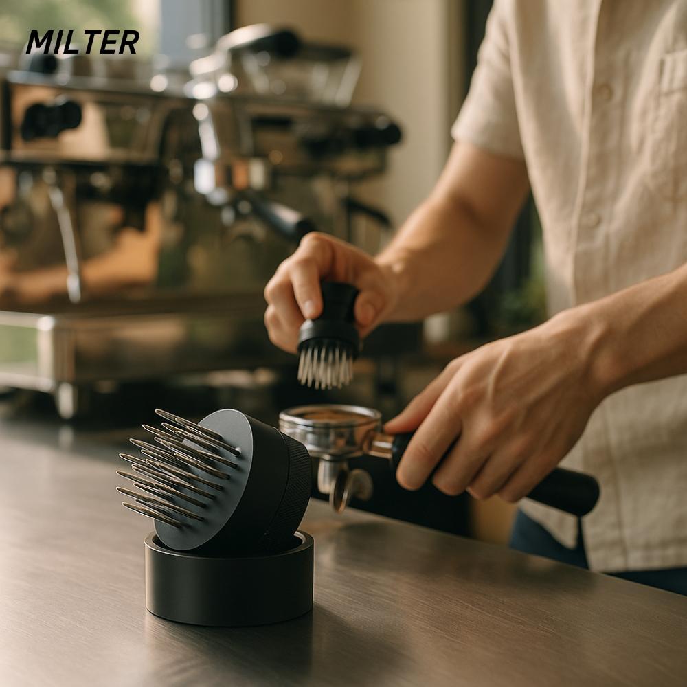 Máy phân phối kim Espresso MILTER, Máy khuấy cà phê Espresso 51 / 58mm 21 kim, Bộ lọc Portafilter đa