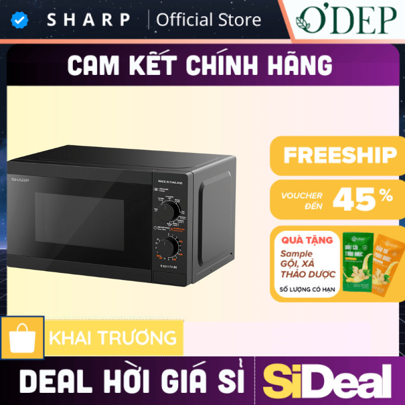 Lò vi sóng cơ có nướng Sharp R-G211TV-SL/BK 21 lít Chính hãng, Công Suất 800W, 3 Chức năng kết hợp -