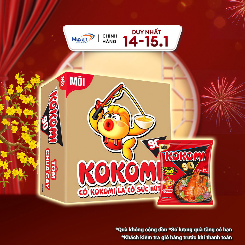 Mì Kokomi Đại 90 Tôm Chua Cay Gói - Thùng 30 Gói x 90g