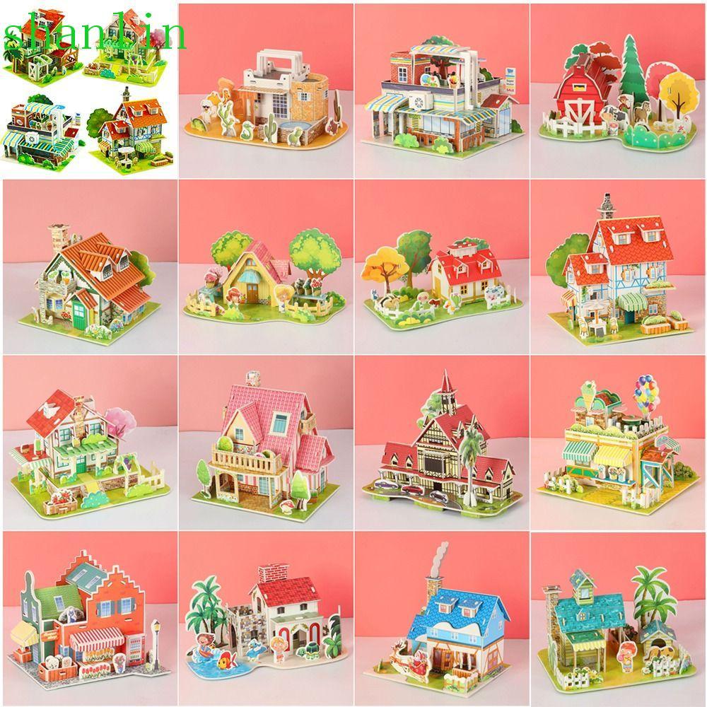 SHANLIN Building 3D Puzzle, 3D Puzzle Assembly Building Blocks DIY House Model Puzzle, Cartoon Paper
