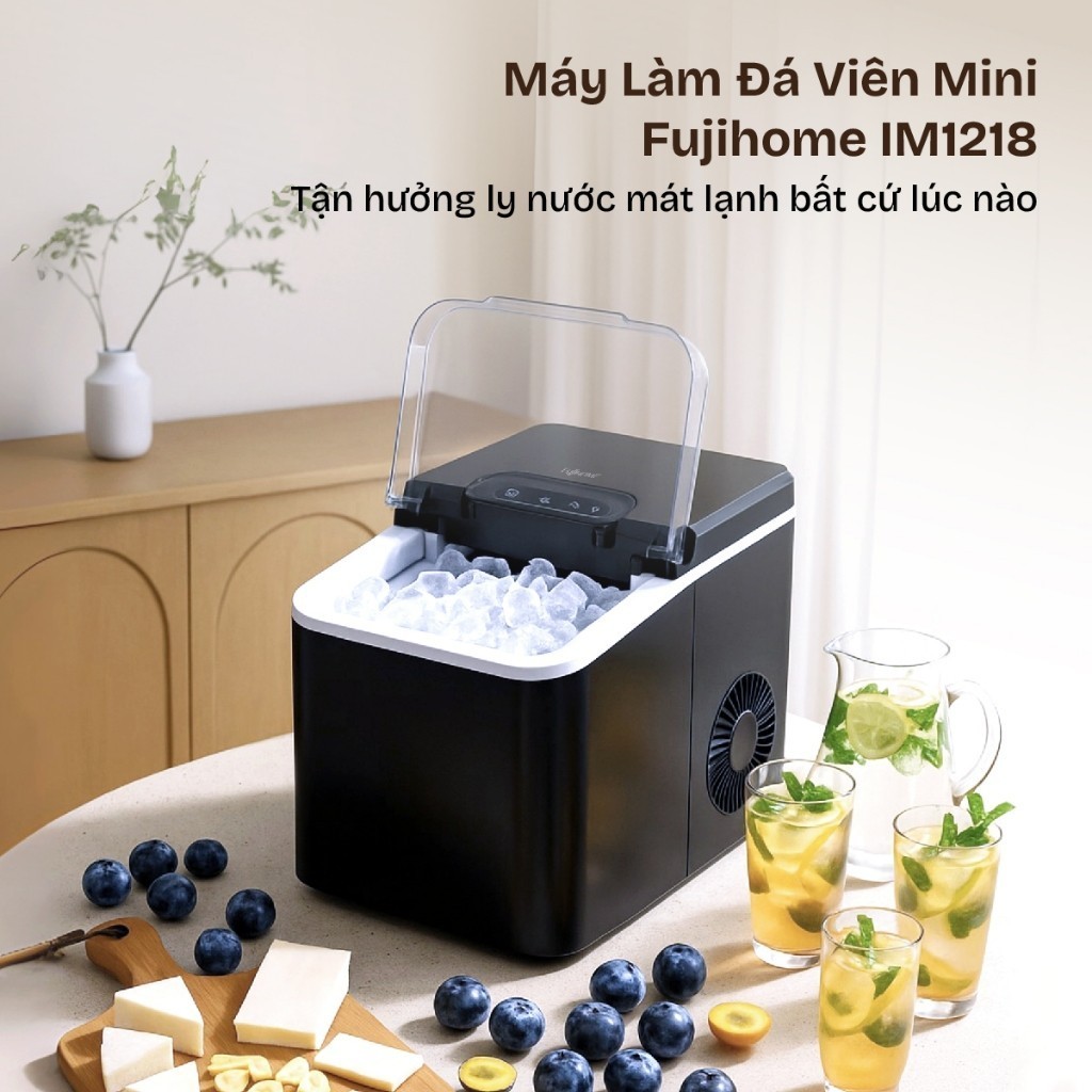 Máy làm đá viên mini Fujihome IM1218 - Công suất 9 viên/ lần siêu tốc 6-9 phút - Bảo Hành 24 Tháng