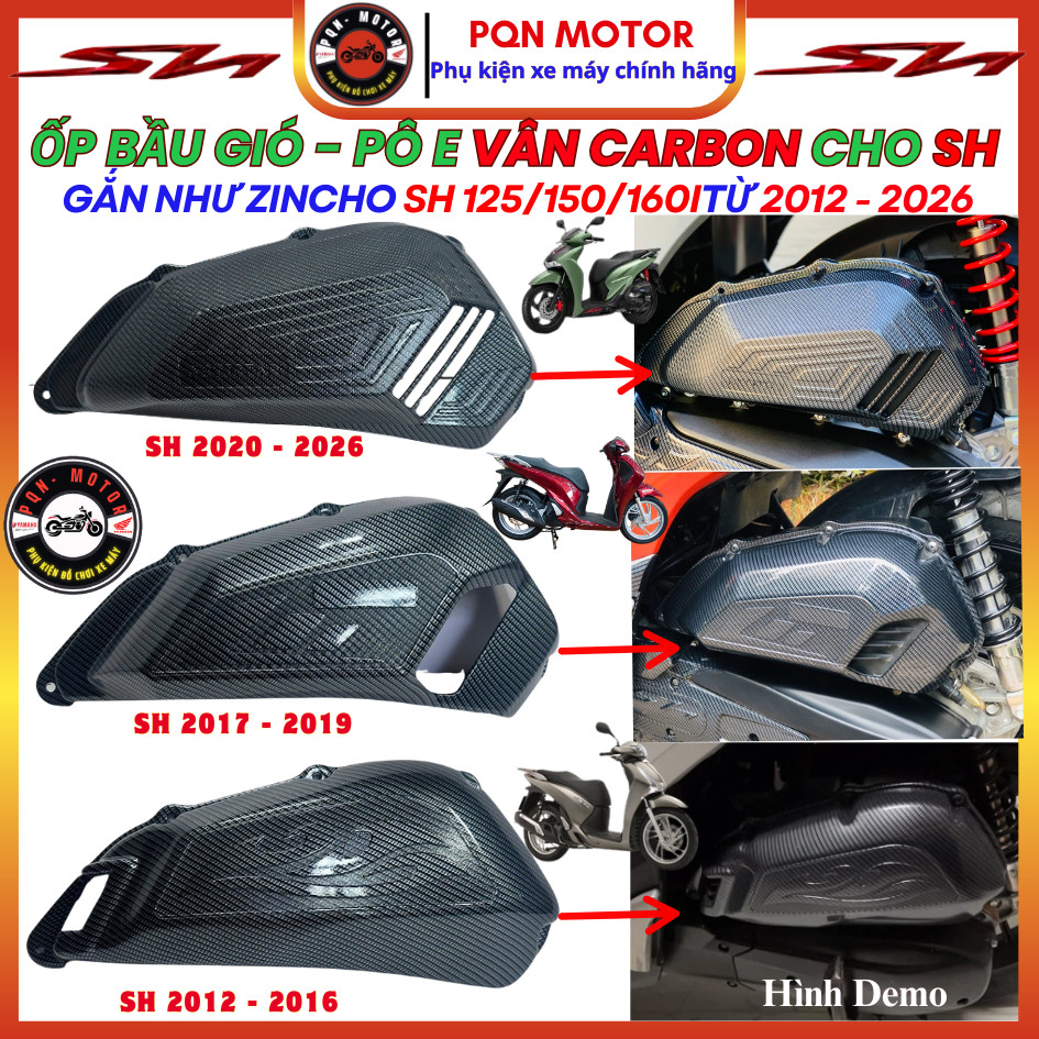Bầu Gió (Pô E) SH 2012–2026 – Sơn Airbrush, Vân Carbon Đẹp Bền, Lắp Chuẩn Cho SH 125i 150i 160i