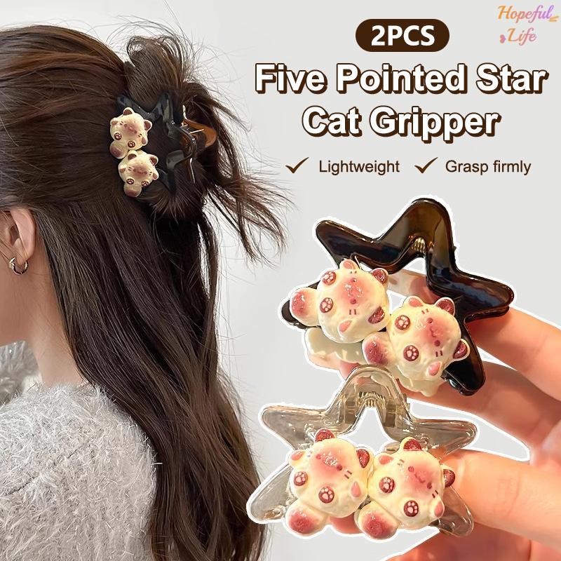 Kẹp Vuốt Tóc Ngôi Sao và Hình Mèo - Phù Hợp Cho Tóc Duỗi/Đuôi Ngựa/MWave - Mùa Hè Mới