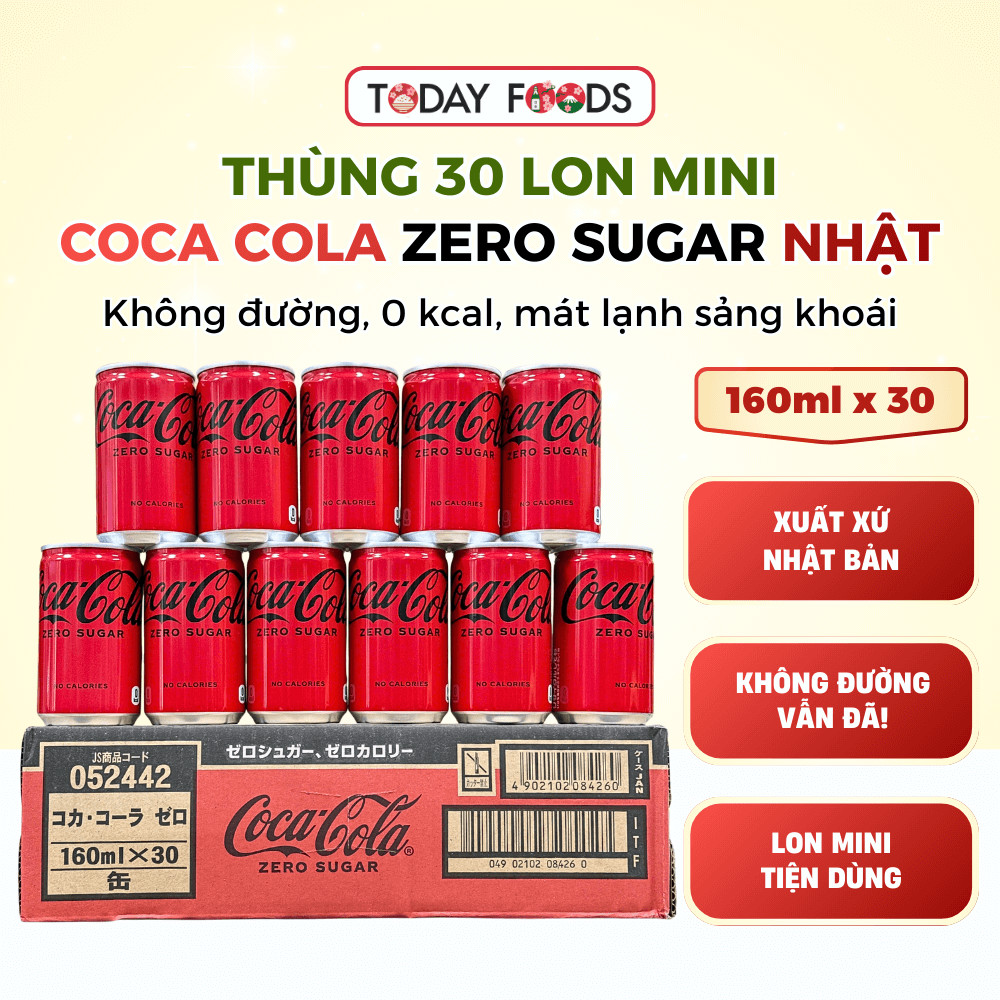 Coca Cola Zero Sugar Nhật 160ml - Thùng 30 lon mini | Coca Zero Không đường 0kcal [DATE T8/2026]