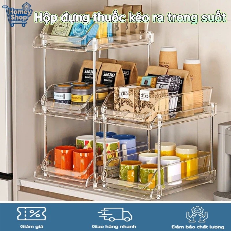HomeyShop-Hộp đựng thuốc kéo ra trong suốt, thiết kế 2-3 tầng dung tích lớn,có thể tháo lắp linh hoạ