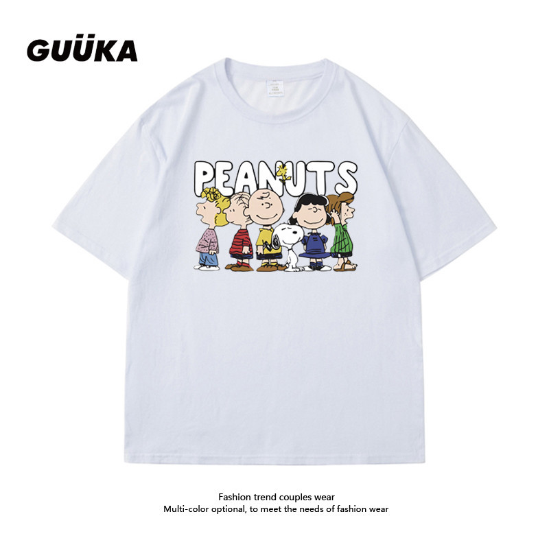 Snoopy nổi tiếng nam nữ ngắn tay hoạt hình cotton Snoopy áo thun Joker in chữ.