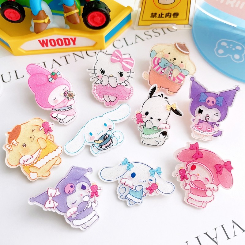 New Acrylic Kawaii Cute Cartoon Girl's heart Anime Sticker  Series Clip Book DIY Fashion Hairpin Dec