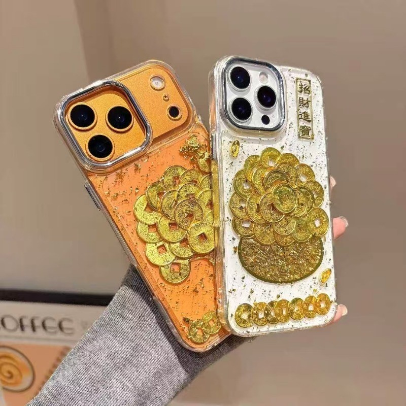 Chất Lượng Cao Sáng Tạo Lá Vàng Thả Keo Cây Tiền Vs Wealth Pot Vỏ Điện Thoại Chống Sốc iPhone 12 13 