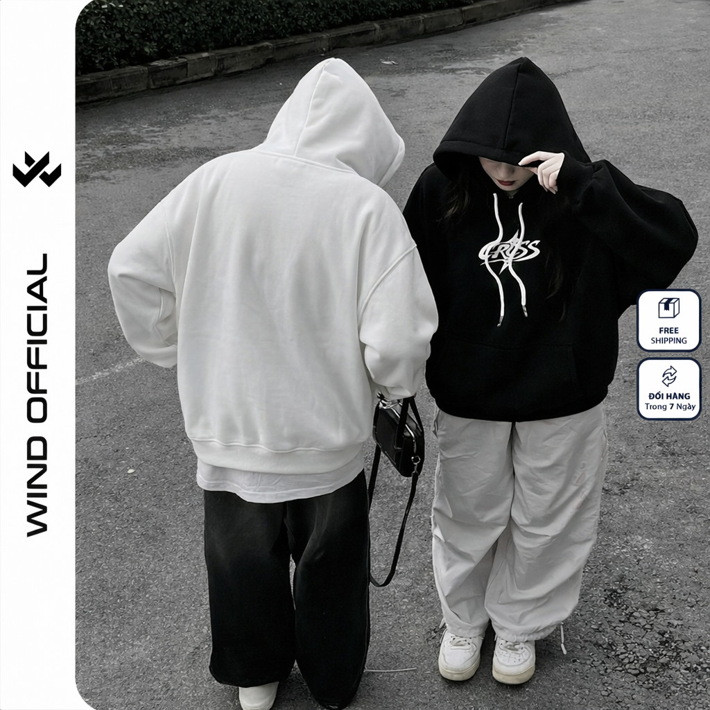 Áo Hoodie zip nỉ ép Hàn Wind Clothing CROSS form rộng Unisex dây kéo zip