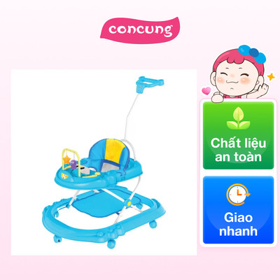 Xe tập đi nhựa hình thỏ có cây đẩy + lót chân AUBW04 Autoru (Xanh dương)