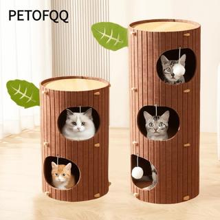 Ngôi nhà lâu đài mèo PETOFQ, Giường mèo hang động nhiều lớp nỉ, Lỗ cây chắc chắn vui nhộn có thể xếp chồng lên nhau Đường hầm mèo Condo Trầy xước / ngủ / chơi