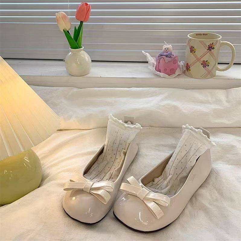 Flat French Style Mary Jane Shoes Bowknot Sweet Dress Flat French Style Mary Jane Shoes Bowknot Swee