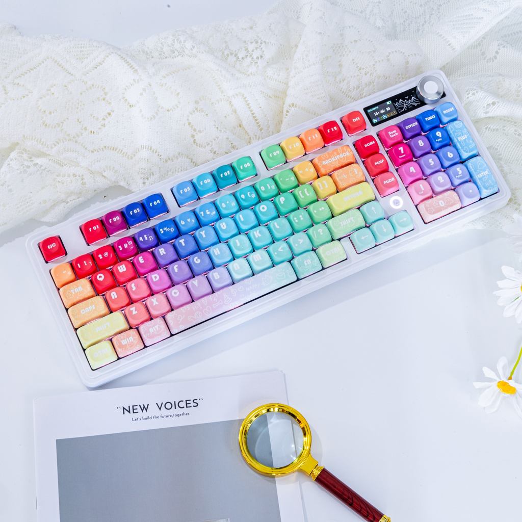 Bàn phím cơ không dây Ajazz AK980 8000mAh Cấu trúc đệm dung lượng lớn Màn hình màu 1.14 inch và núm 