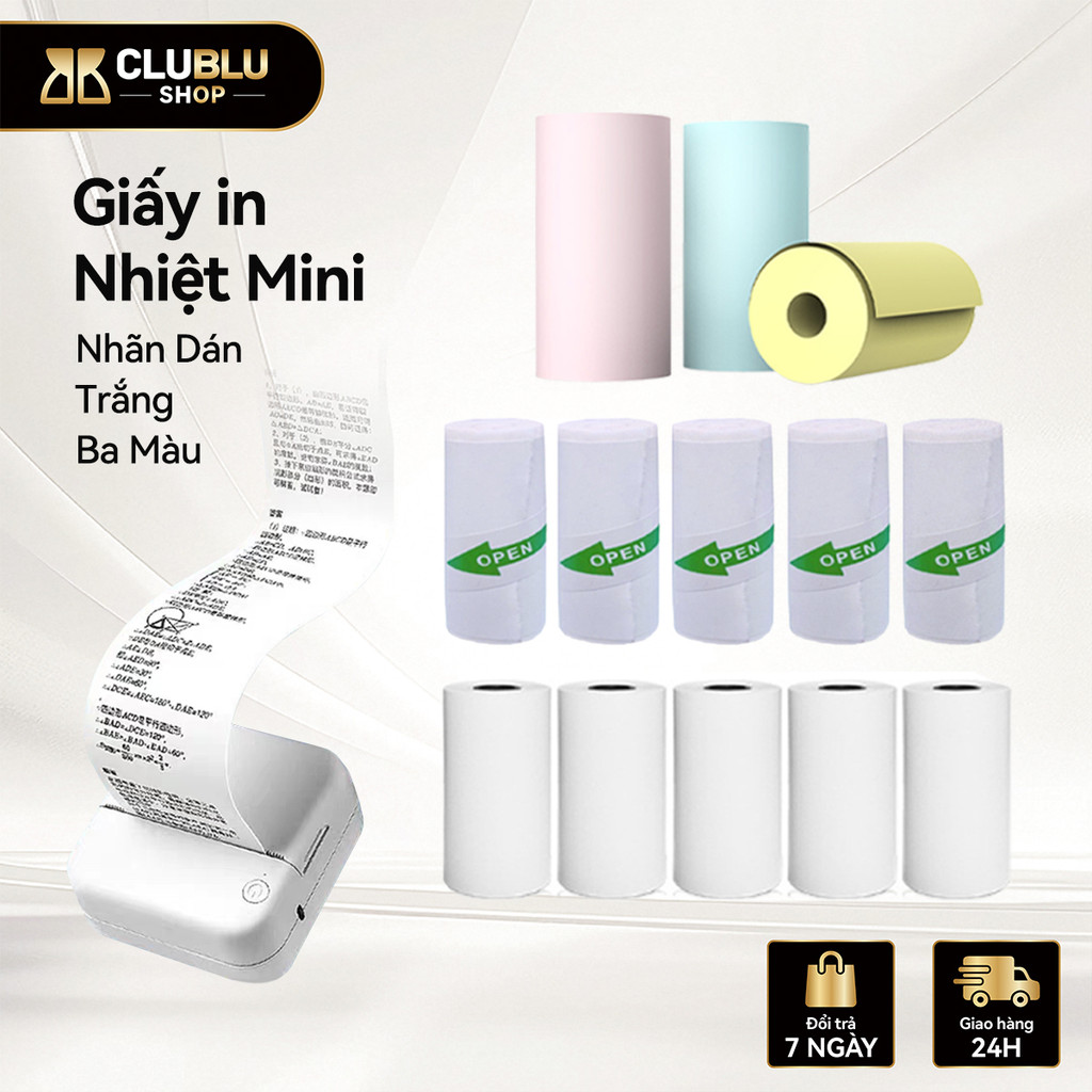 CLUBLU Giấy In Nhiệt Tự Dính Sticker Cho Máy In Mini Máy Ảnh Bluetooth 57mm*25mm In Ảnh Bill