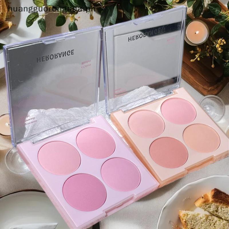 [HGA] HERORANGE Bộ trang điểm mặt phấn má hồng 4 màu Hỗn hợp màu sắc ấm áp Matte Cheek Powder Facial