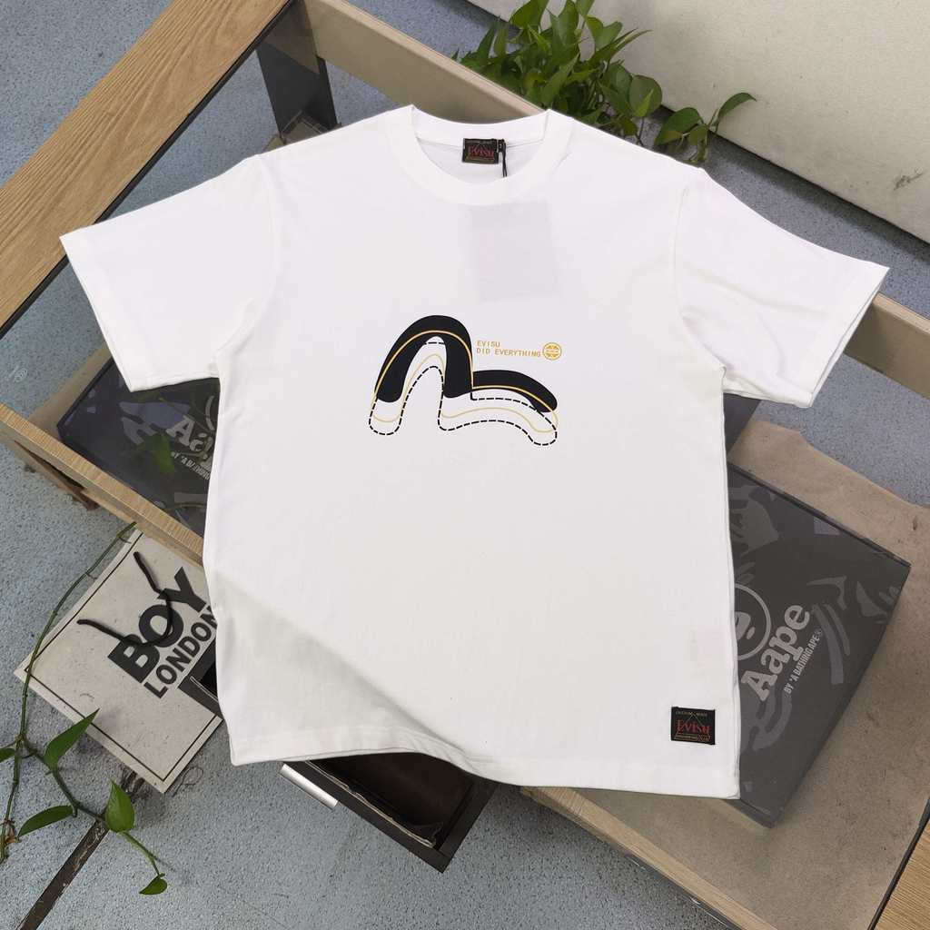 EVISU Áo hoodie cổ điển ngắn tay cho nam và nữ, size 6XL, phong cách sang trọng, mùa thu 2025