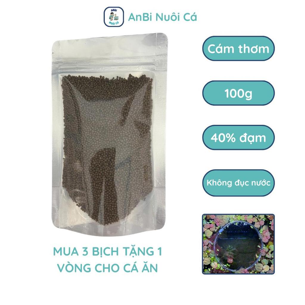 Cám Cá Độ Đạm 40%, Thức Ăn Cho Cá Loại 100g 0.1mm, Cám Thơm, Mua 3 Bịch Tặng 1 Vòng Cho Cá Ăn 10cm