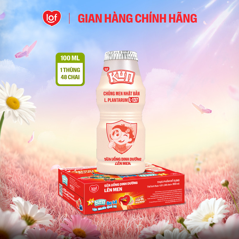 Sữa chua uống KUN dinh dưỡng lên men có đường thùng 48 chai x 100ml